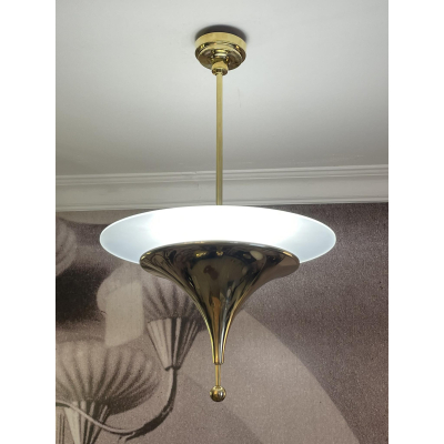 Lampa wisząca Bauhaus-Art Deco D1932 wykonana z litego mosiądzu i matowego szkła Ø 45 cm w stylu lat 30.