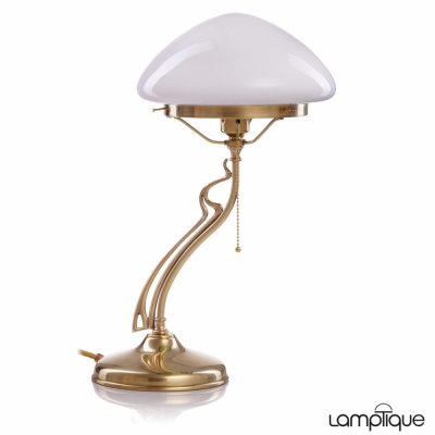 Secesyjna lampa stołowa T1504 Berliner Messing, klosz 5257 opal