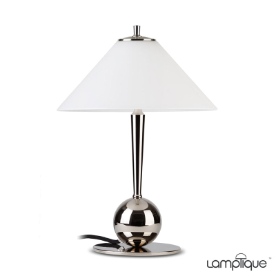 Lampa stołowa Art déco T1942 niklowana z litego mosiądzu, klosz opal mat