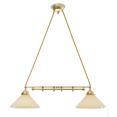 Klasyczna podwójna lampa wisząca D1634/2 Berliner Messing / Klosze 3417 Crème